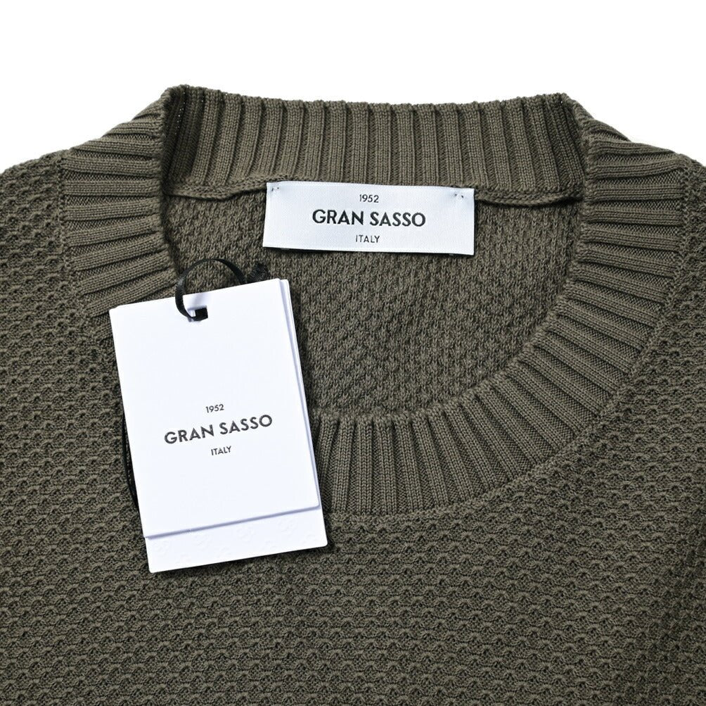 24SS GRAN SASSO コットン100% ワッフルニットクルーネックセーター / SLOWEAR|GUARDAROBA MILANO OFFICIAL STORE