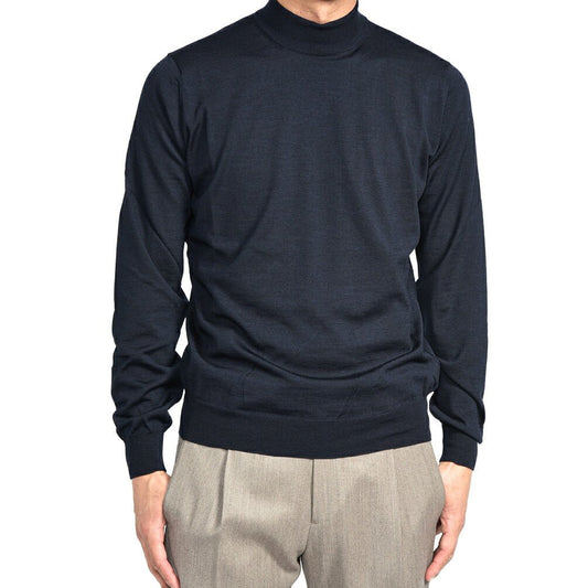 26 - 27AW FILIPPO DE LAURENTIIS メリノウール100% モックネックニットセーター / SUPERFINE 120's ネイビー 46 | GUARDAROBA MILANO OFFICIAL STORE