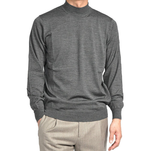26 - 27AW FILIPPO DE LAURENTIIS メリノウール100% モックネックニットセーター / SUPERFINE 120's グレー 46 | GUARDAROBA MILANO OFFICIAL STORE