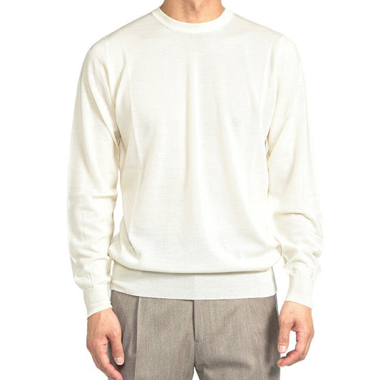 26 - 27AW FILIPPO DE LAURENTIIS メリノウール100% クルーネックニットセーター / SUPERFINE 120's オフホワイト 46 | GUARDAROBA MILANO OFFICIAL STORE