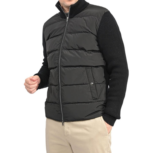 26-27AW HERNO 異素材コンビ ボンバージャケット / REGULAR FIT ブラック 46 | GUARDAROBA MILANO OFFICIAL STORE