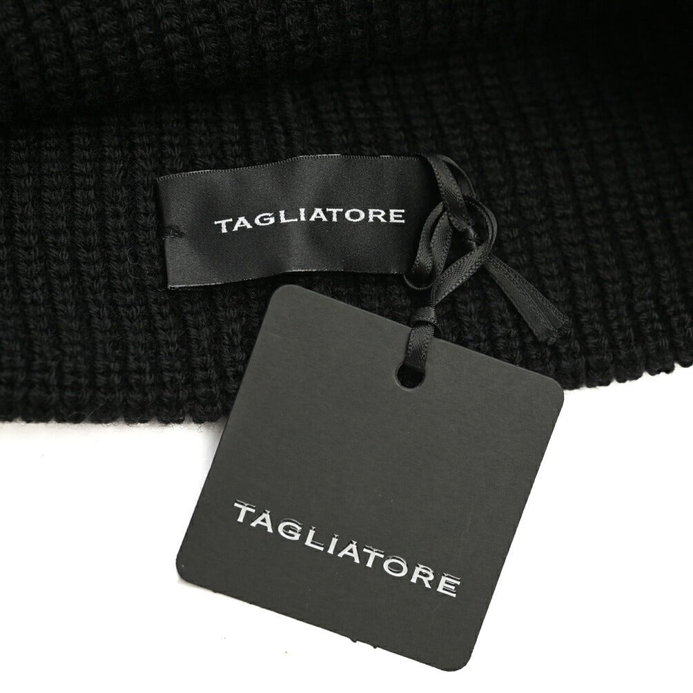 26-27AW TAGLIATORE “GROUSE” エクストラファインメリノウール100% ニットキャップ ブラック 50cm×21cm | GUARDAROBA MILANO OFFICIAL STORE