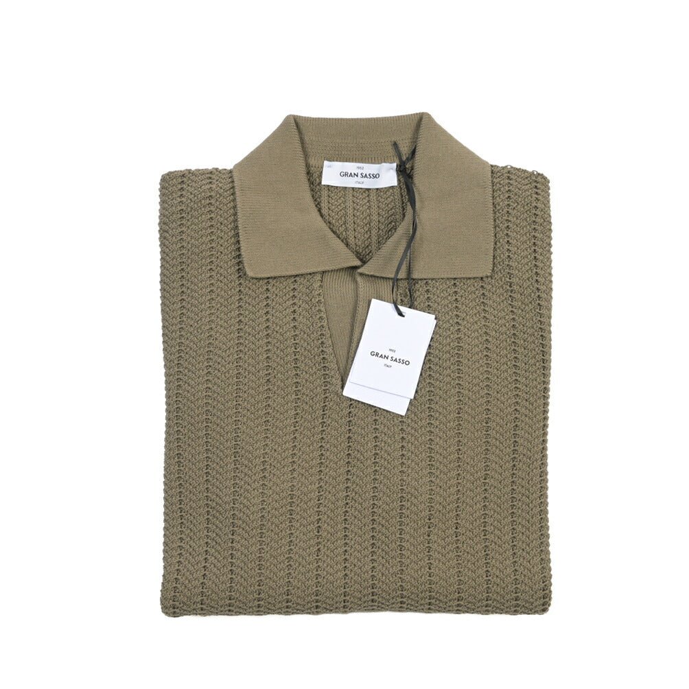 26SS GRAN SASSO コットン100% スキッパーカラーニットポロシャツ グリーン 48 | GUARDAROBA MILANO OFFICIAL STORE