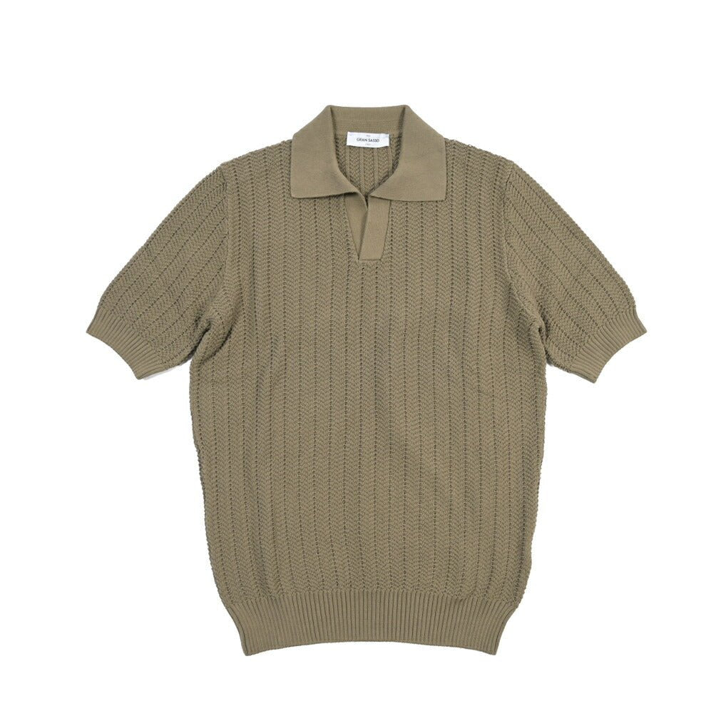 SALE｜GRAN SASSO コットン100% スキッパーカラーニットポロシャツ