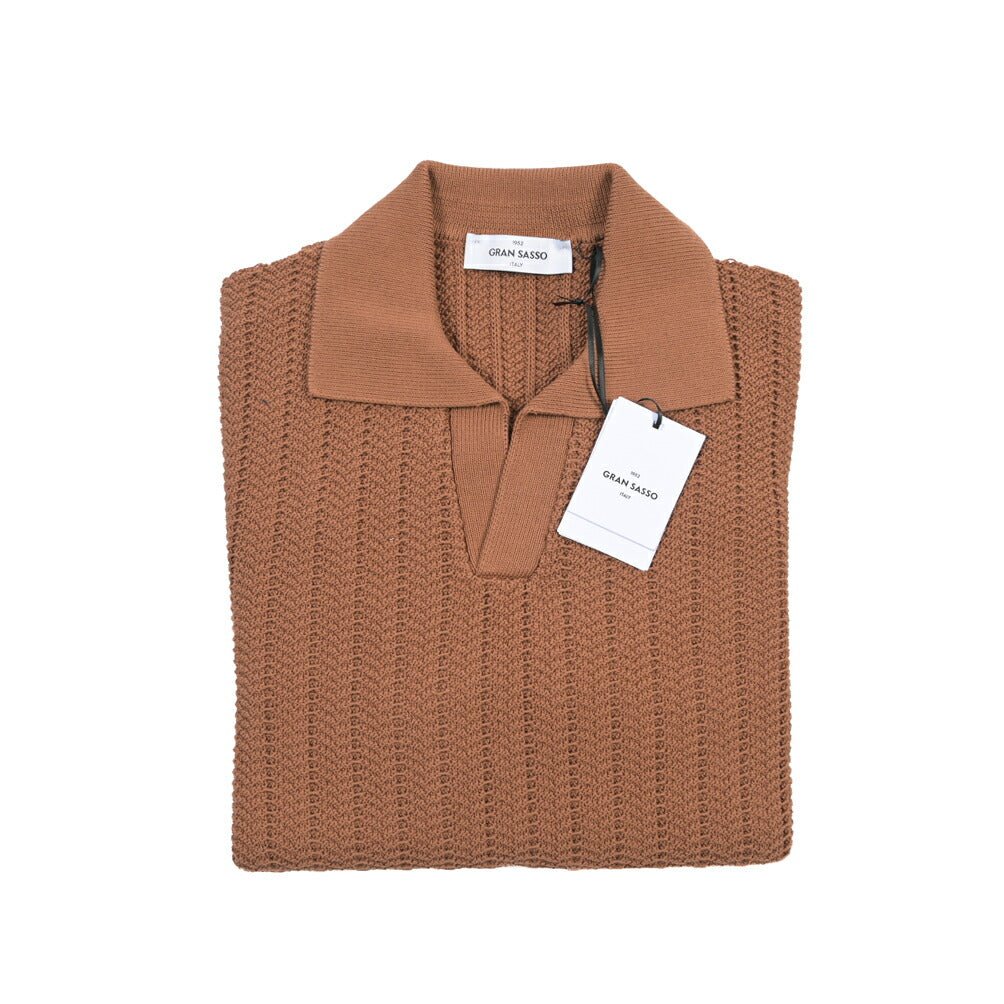 26SS GRAN SASSO コットン100% スキッパーカラーニットポロシャツ ブラウン 48 | GUARDAROBA MILANO OFFICIAL STORE