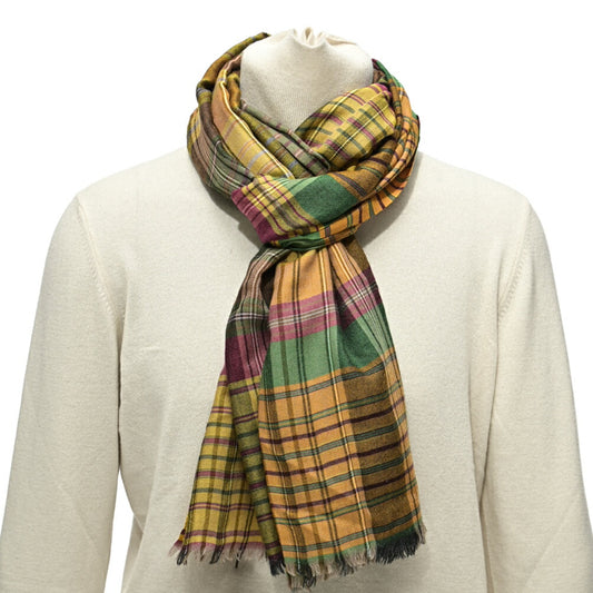 ETRO カシミヤウールシルク マドラスチェック柄ストール