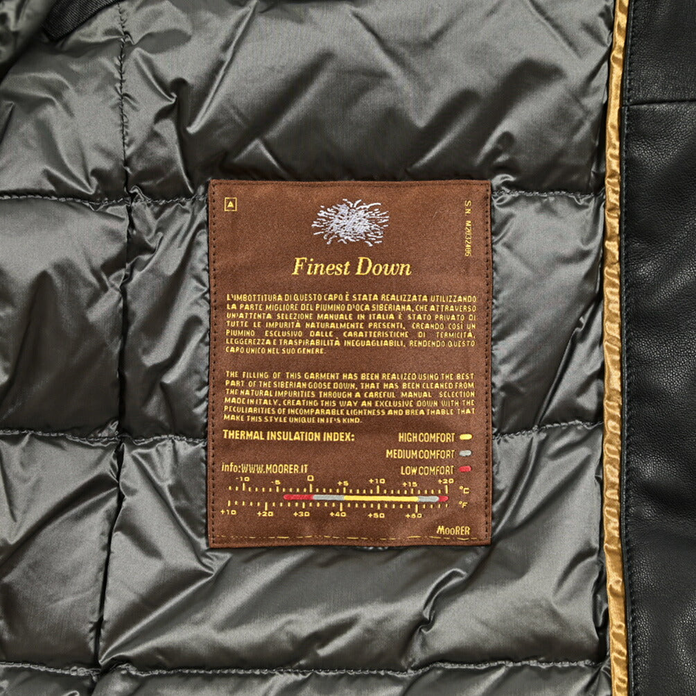 MOORER "ALBINI-LEW" レザーダウンジャケットフーディー