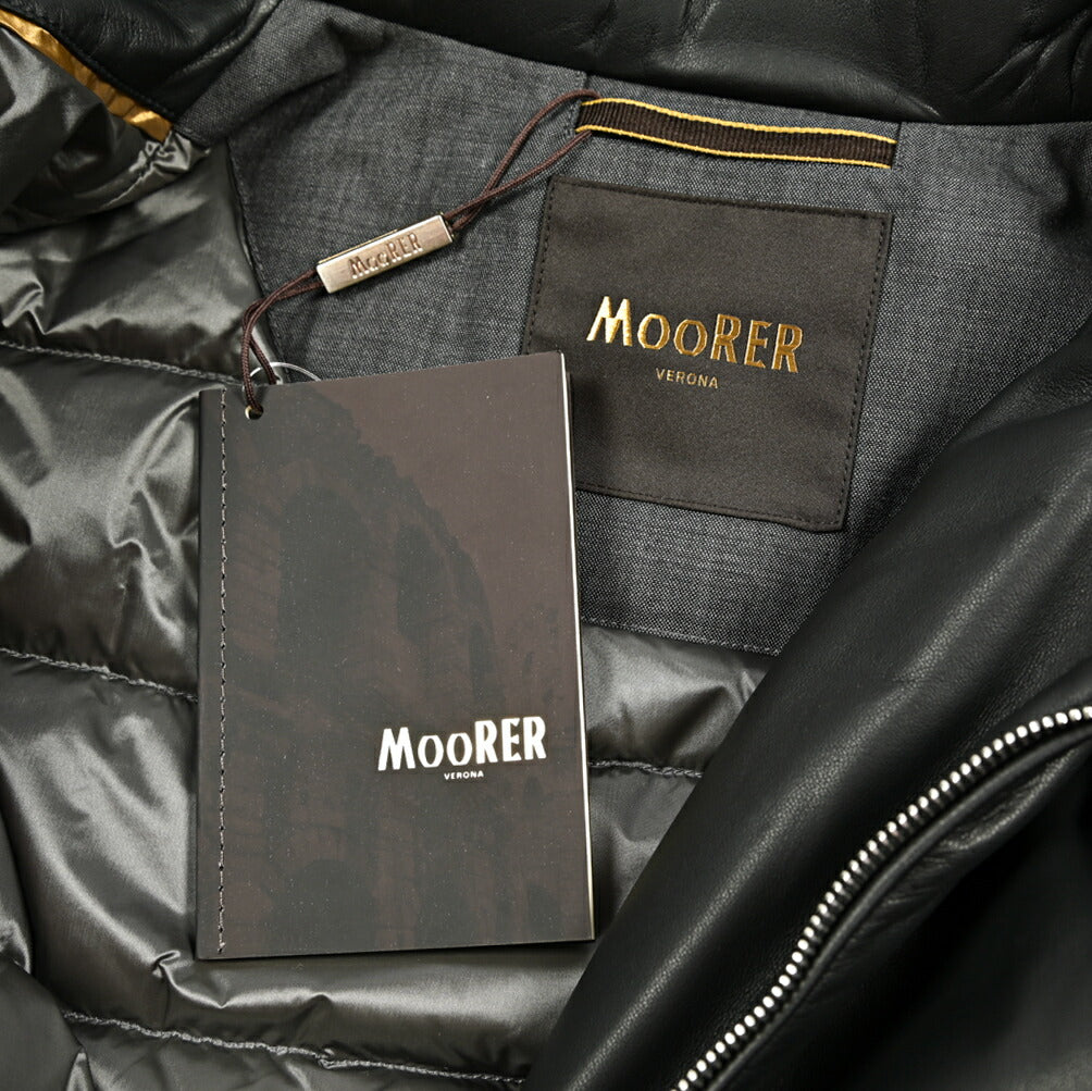 MOORER "ALBINI-LEW" レザーダウンジャケットフーディー