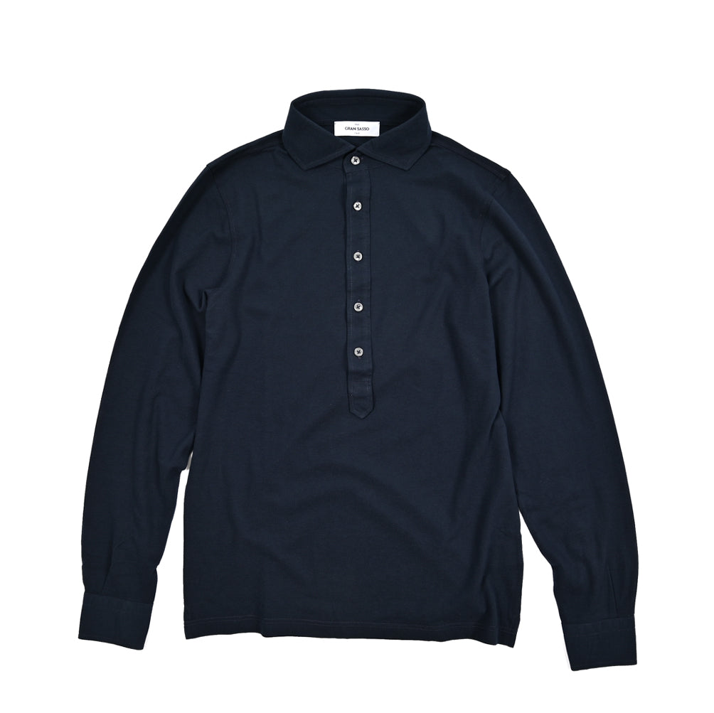 SALE|GRAN SASSO コットン100% 長袖ジャージーポロシャツ