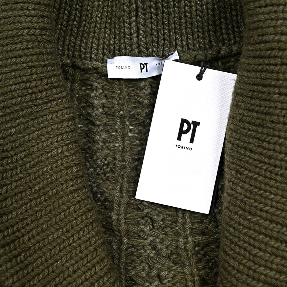 PT TORINO ウールカシミヤ ショールカラーケーブルニットカーディガン