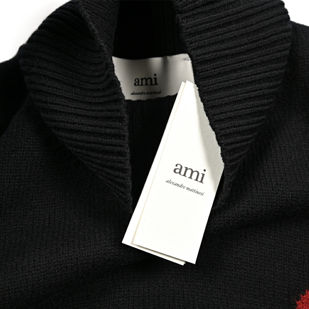 25-26AW AMI PARIS ヴァージンウール100% ワンポイントロゴタートルネックニットセーター