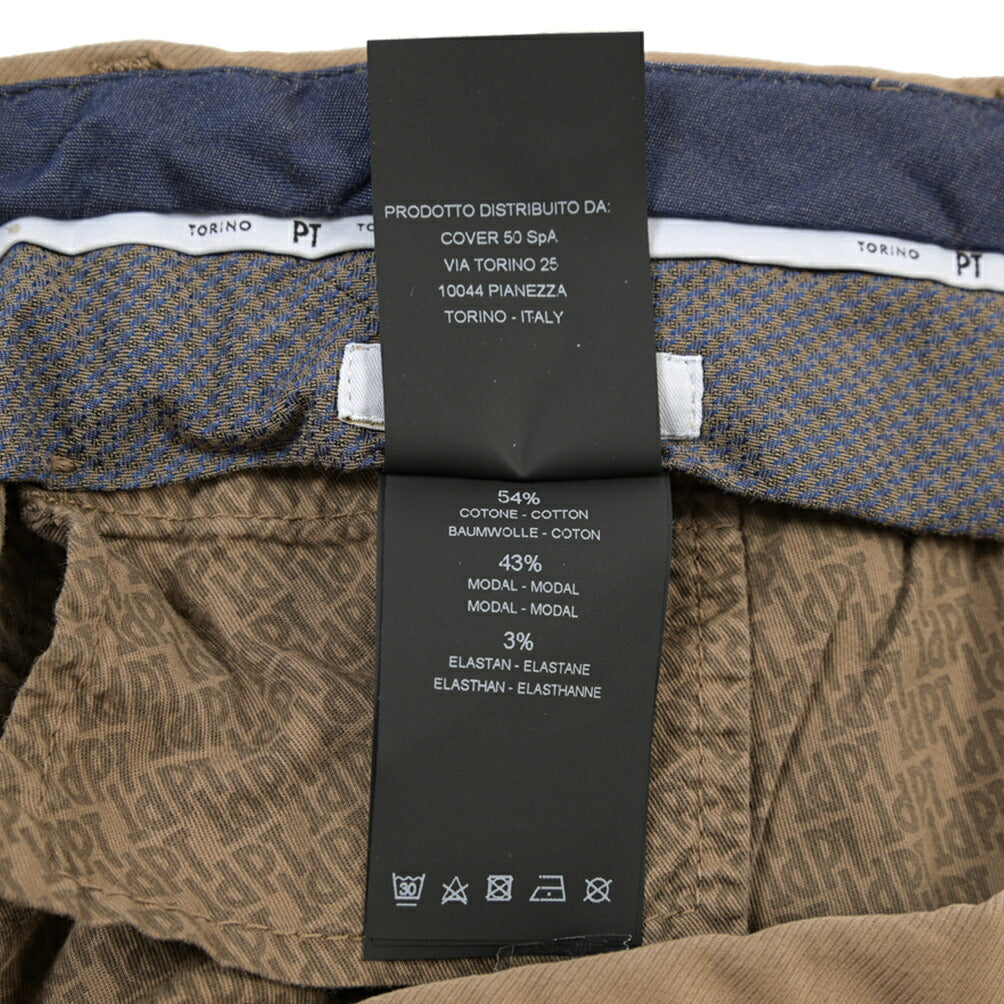 PT TORINO “SLIM FIT” モダール混コットン ノータックパンツ