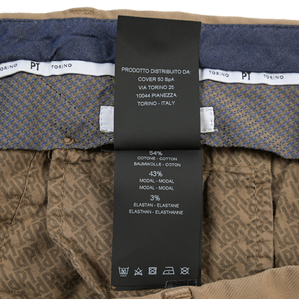 PT TORINO “SLIM FIT” モダール混コットン ノータックパンツ