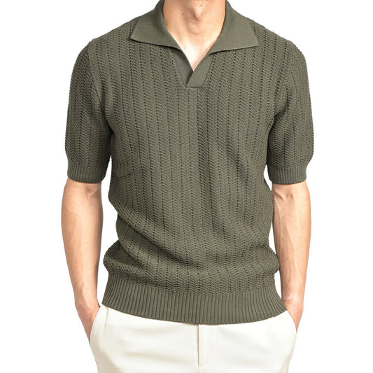 26SS GRAN SASSO コットン100% スキッパーカラーニットポロシャツ