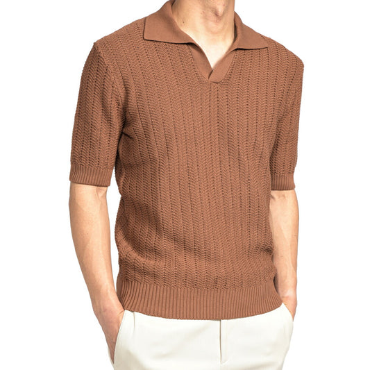 26SS GRAN SASSO コットン100% スキッパーカラーニットポロシャツ