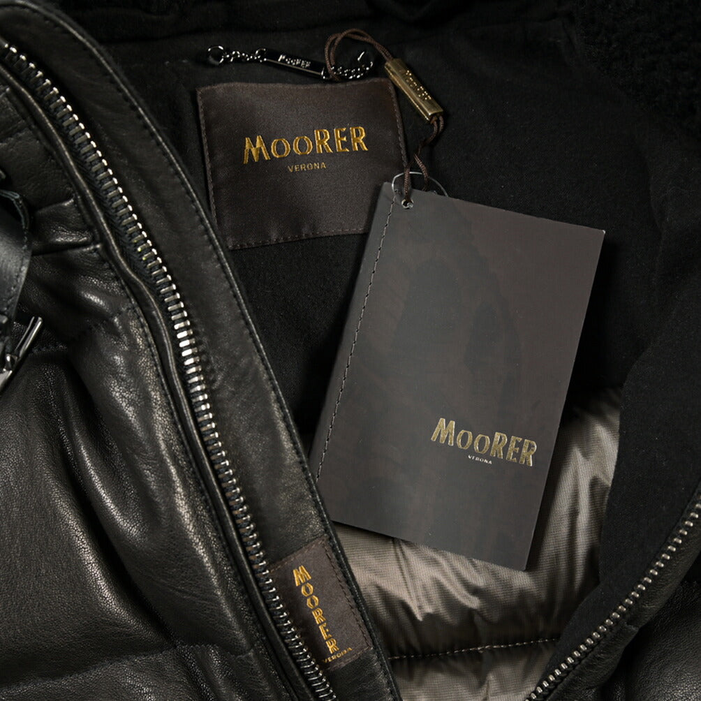MOORER “WRIGHT-MAS” 異素材コンビ フード付きレザーダウンジャケット