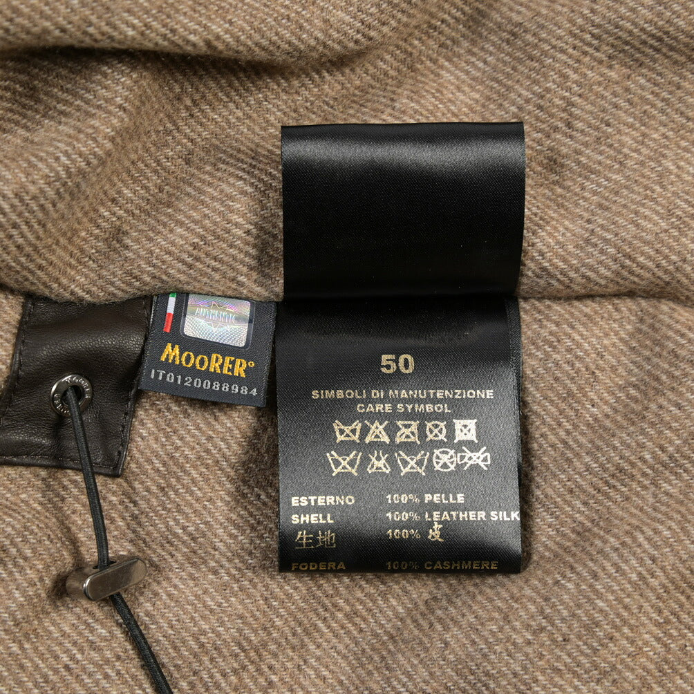 MOORER “BARBIERI-PEN” レザー100% ファーフード付きスタンドカラーダウンコート