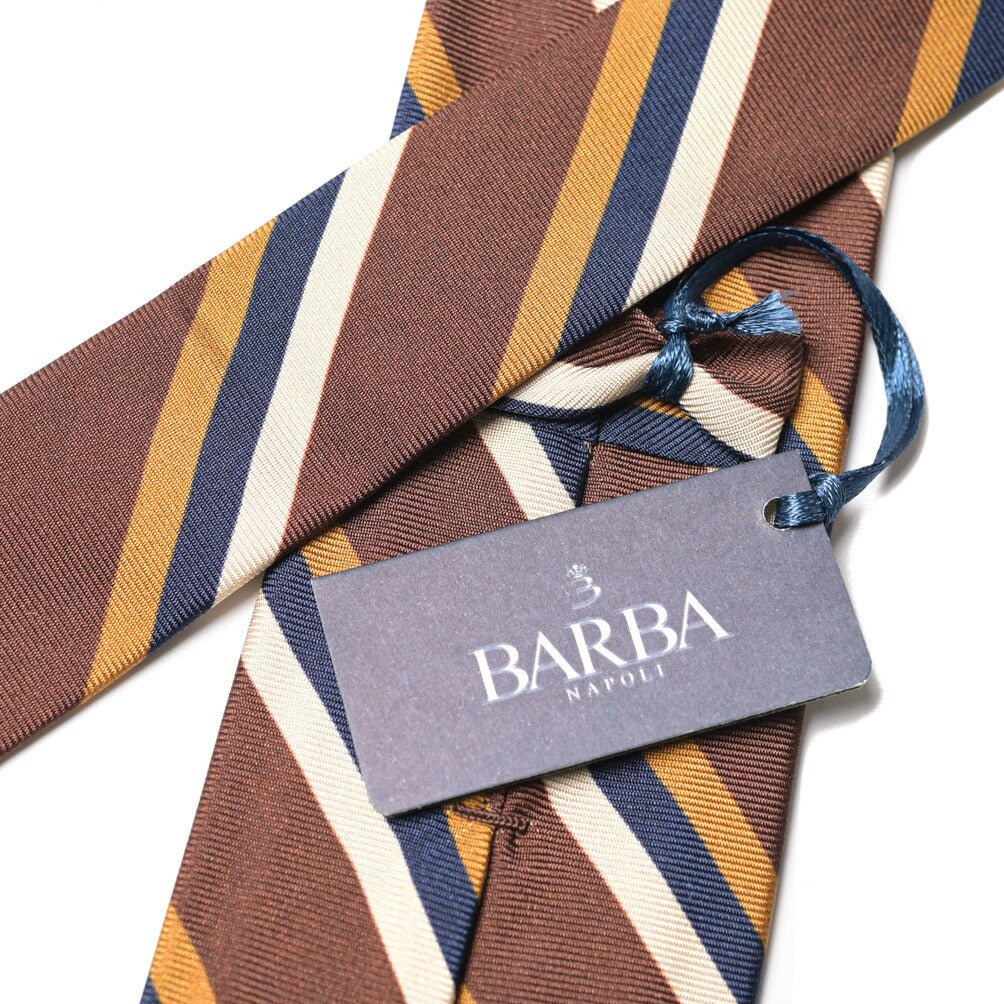 BARBA シルク100% レジメンタルネクタイ (セッテピエゲ) ブラウン 146cm×7.5cm | GUARDAROBA MILANO OFFICIAL STORE