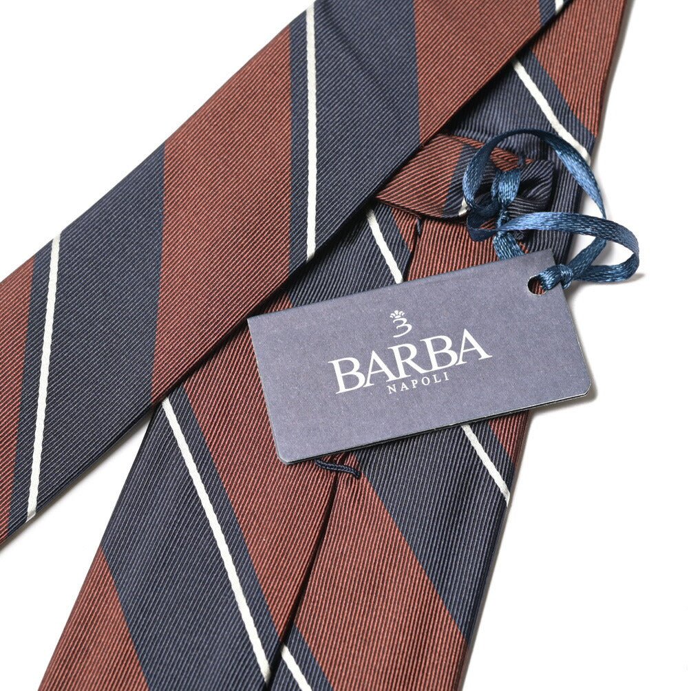 BARBA シルク100% レジメンタルネクタイ (セッテピエゲ) ブラウン×ネイビー 147cm×7.5cm | GUARDAROBA MILANO OFFICIAL STORE