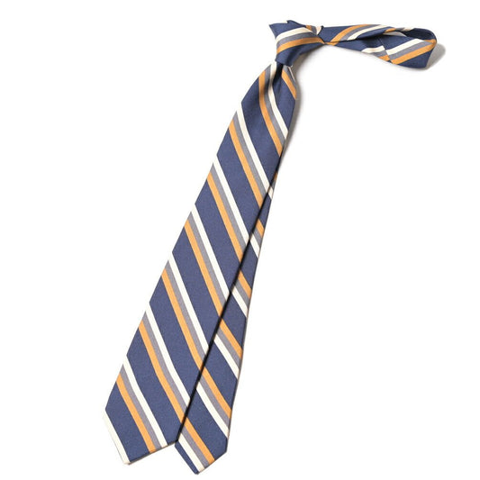 BARBA シルク100% レジメンタル柄ネクタイ(セッテピエゲ) ネイビー 150cm×7.5cm | GUARDAROBA MILANO OFFICIAL STORE