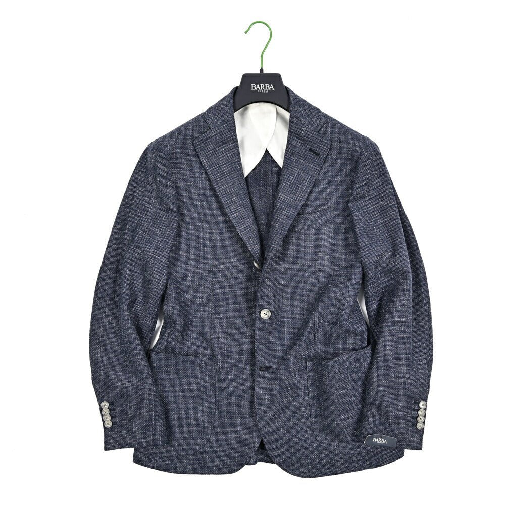パパスプラス　ロロピアーナ生地　テーラードジャケット　シルクリネン　ブルー　L SALE｜BARBA バルバ / JACKET JIMMY リネンシルク混ウール 段返り3B