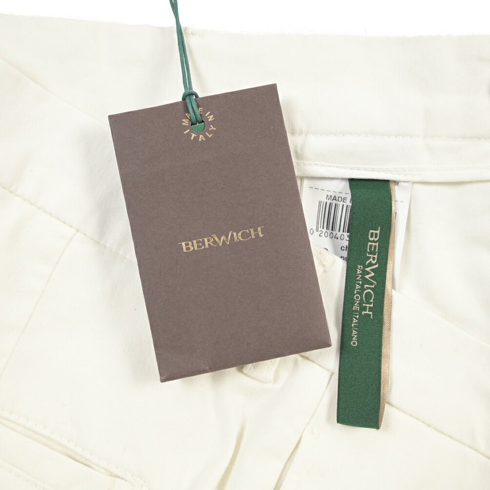 BERWICH “CHIAIA-GD” リヨセル混コットン ワンタックストレッチパンツ ホワイト(panna001) 46 | GUARDAROBA MILANO OFFICIAL STORE