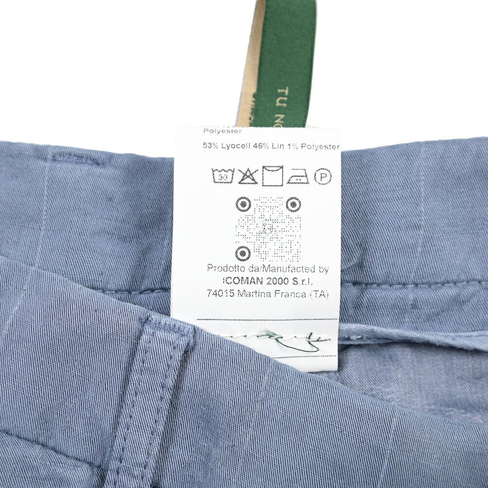 BERWICH “CHIAIA-GD” リネン混 ワンタックスラックス ブルーグレー(indigo309) 46 | GUARDAROBA MILANO OFFICIAL STORE