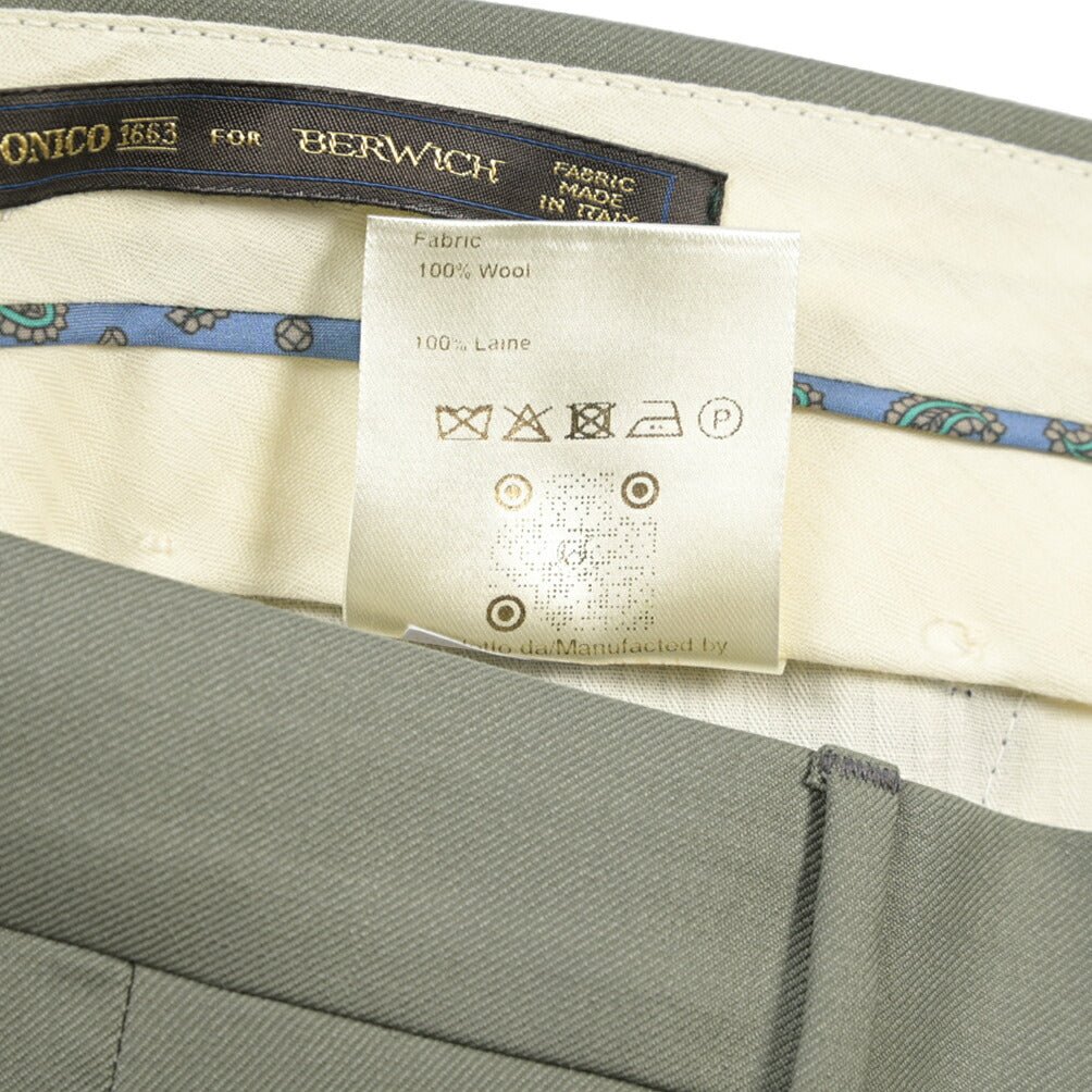 BERWICH “MORELLO 1P” ウール100% ワンタックスラックス / CANONICO製生地 グリーン(sage) 48 | GUARDAROBA MILANO OFFICIAL STORE