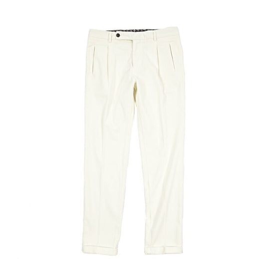 BERWICH “RETRO LONG - GD” ストレッチコットン 中畝コーデュロイワンタックパンツ ホワイト(panna001) 46 | GUARDAROBA MILANO OFFICIAL STORE