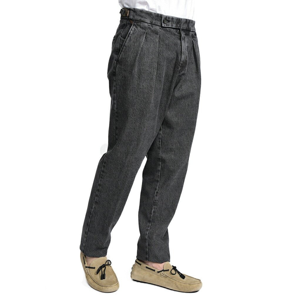 BERWICH "SCOTCH" コットン100% ツータック デニムスラックス / デニスラ ブラック(black denim) 44 | GUARDAROBA MILANO OFFICIAL STORE