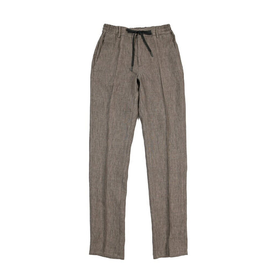 BERWICH “SPIAGGIA” リネン100% ドローコード付きノータックスラックス ブラウン(brown) 46 | GUARDAROBA MILANO OFFICIAL STORE