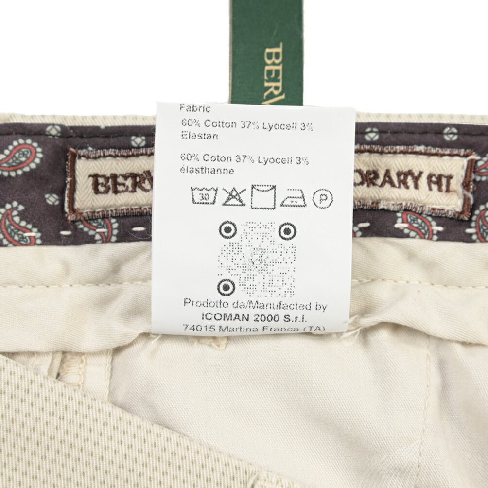 BERWICH “YRETRO LONG-GD” ストレッチコットン ノータックチノパンツ オフホワイト(latte802) 46 | GUARDAROBA MILANO OFFICIAL STORE
