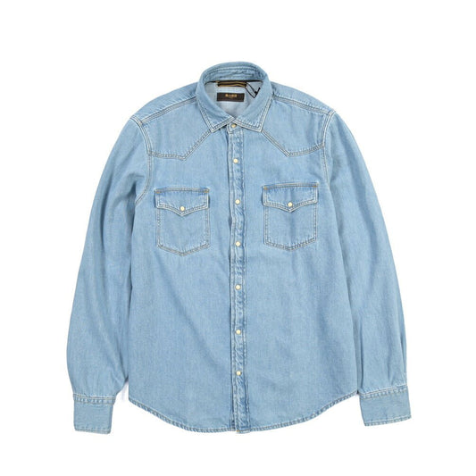 CLEARANCE SALE|MOORER “LARRIE-DF306” コットン100% ウエスタンデニムシャツ ライトブルー(VINTAGE CHIARO) 46 | GUARDAROBA MILANO OFFICIAL STORE