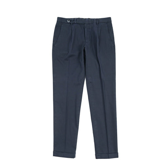 GTA “BYRON” ストレッチコットン ワンタックヘリンボーンパンツ / SLIM / メンズ ネイビー 48 | GUARDAROBA MILANO OFFICIAL STORE