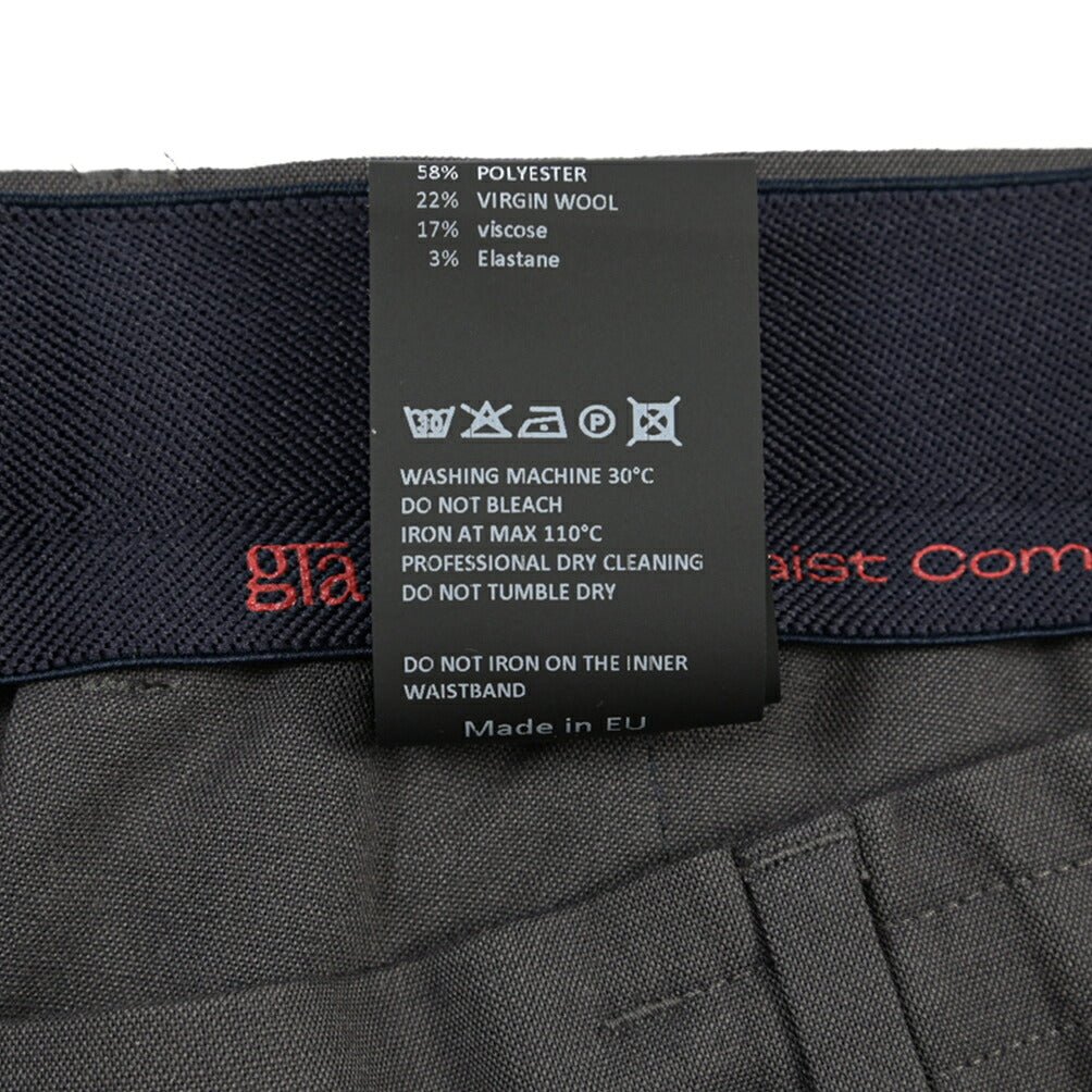 GTA “DAVIDE” ヴァージンウール混ポリエステル ノータックイージーパンツ / COMFORT FIT グレー 48 | GUARDAROBA MILANO OFFICIAL STORE