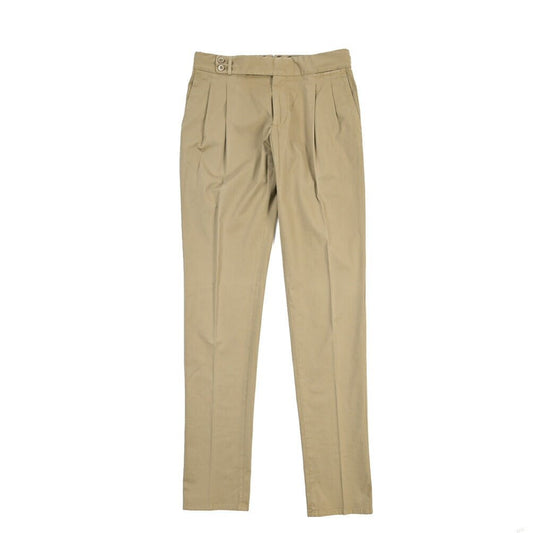 GTA “MAX II” ストレッチコットン ツータックベルトレススラックス / SLIM FIT グレージュ 48 | GUARDAROBA MILANO OFFICIAL STORE