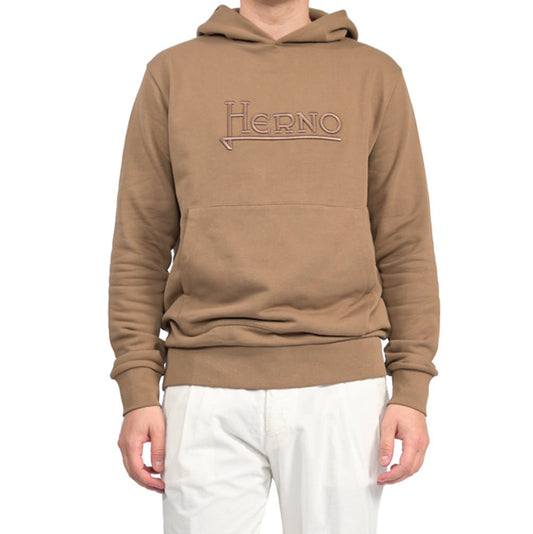 HERNO コットン100% ロゴ刺繍プルオーバーパーカー ブラウン XS | GUARDAROBA MILANO OFFICIAL STORE