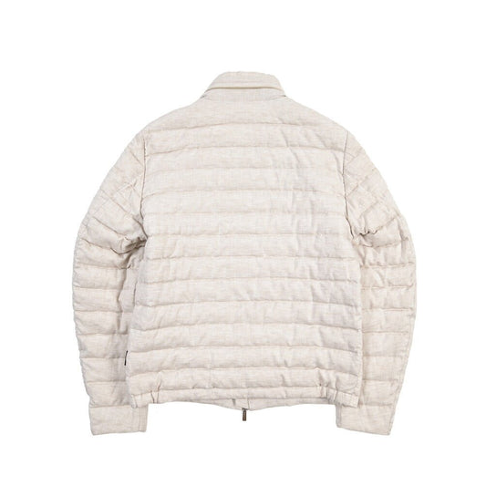 MOORER “ALEC-LSN” リネン100% スタンドカラーダウンブルゾン オフホワイト(ALMONDO) 48 | GUARDAROBA MILANO OFFICIAL STORE