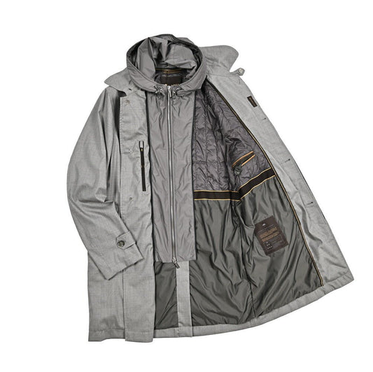 MOORER EDWIN - L5 シルク混ウール フード付きダウンステンカラーコート / ACQUA RESISTANT(撥水)|436835|GUARDAROBA MILANO OFFICIAL STORE