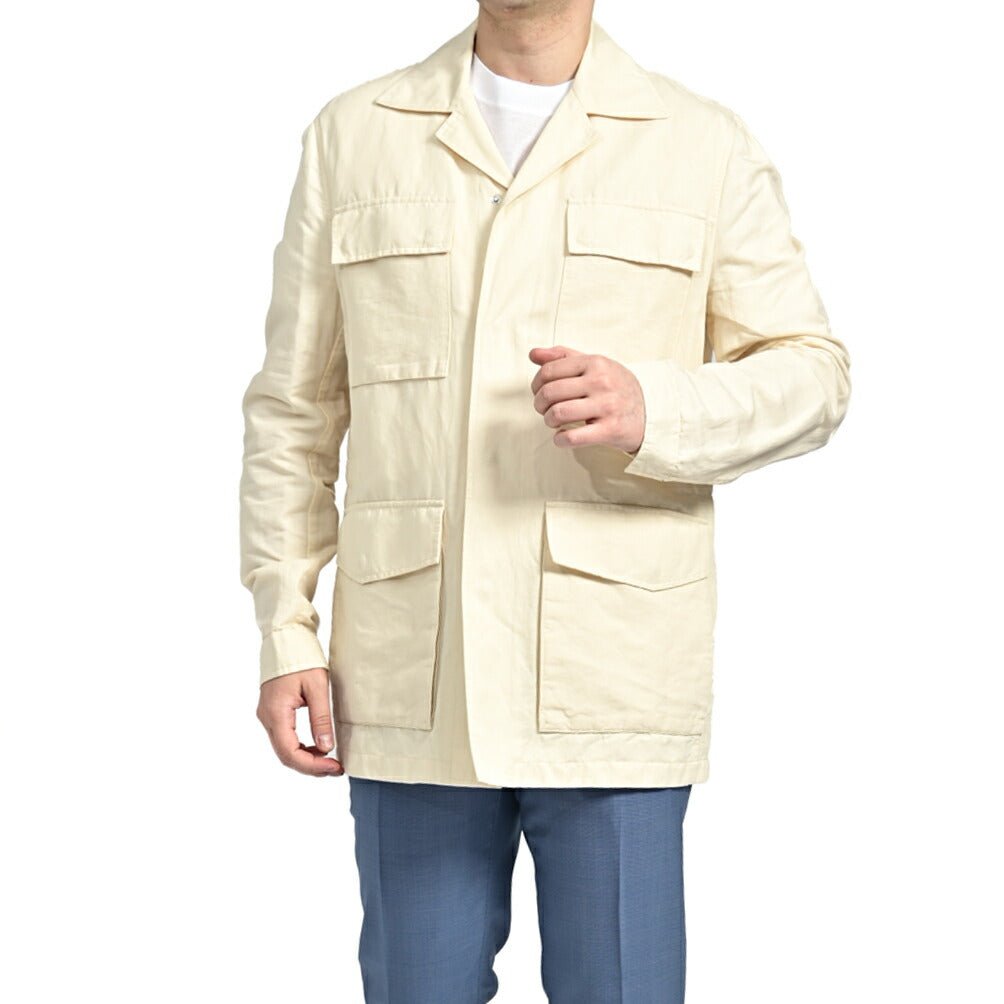 SALE|PAOLONI コットンリネン オープンカラーサファリジャケット / MANIFATTURA|418767|GUARDAROBA MILANO OFFICIAL STORE
