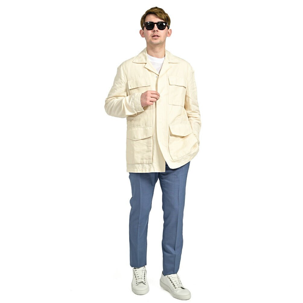 SALE|PAOLONI コットンリネン オープンカラーサファリジャケット / MANIFATTURA|418767|GUARDAROBA MILANO OFFICIAL STORE