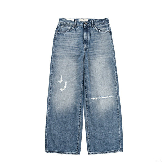 PT TORINO DENIM / "BOY FIT" コットン100%デニム バギーワイドジーンズ / クラッシュ加工 / レディース ブルー 27 | GUARDAROBA MILANO OFFICIAL STORE