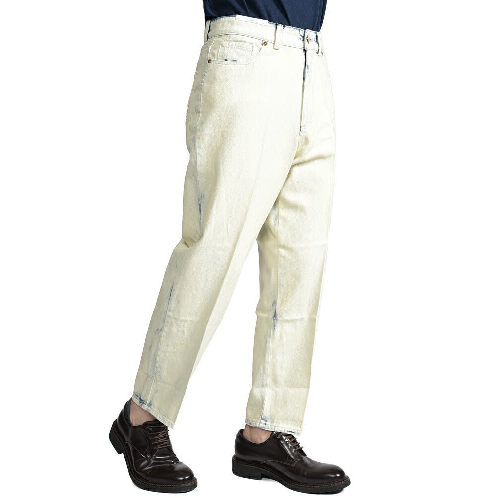 PT TORINO DENIM / "GIO" コットン100%デニム ワイドストレートジーンズ / ペイント加工 オフホワイト 26 | GUARDAROBA MILANO OFFICIAL STORE