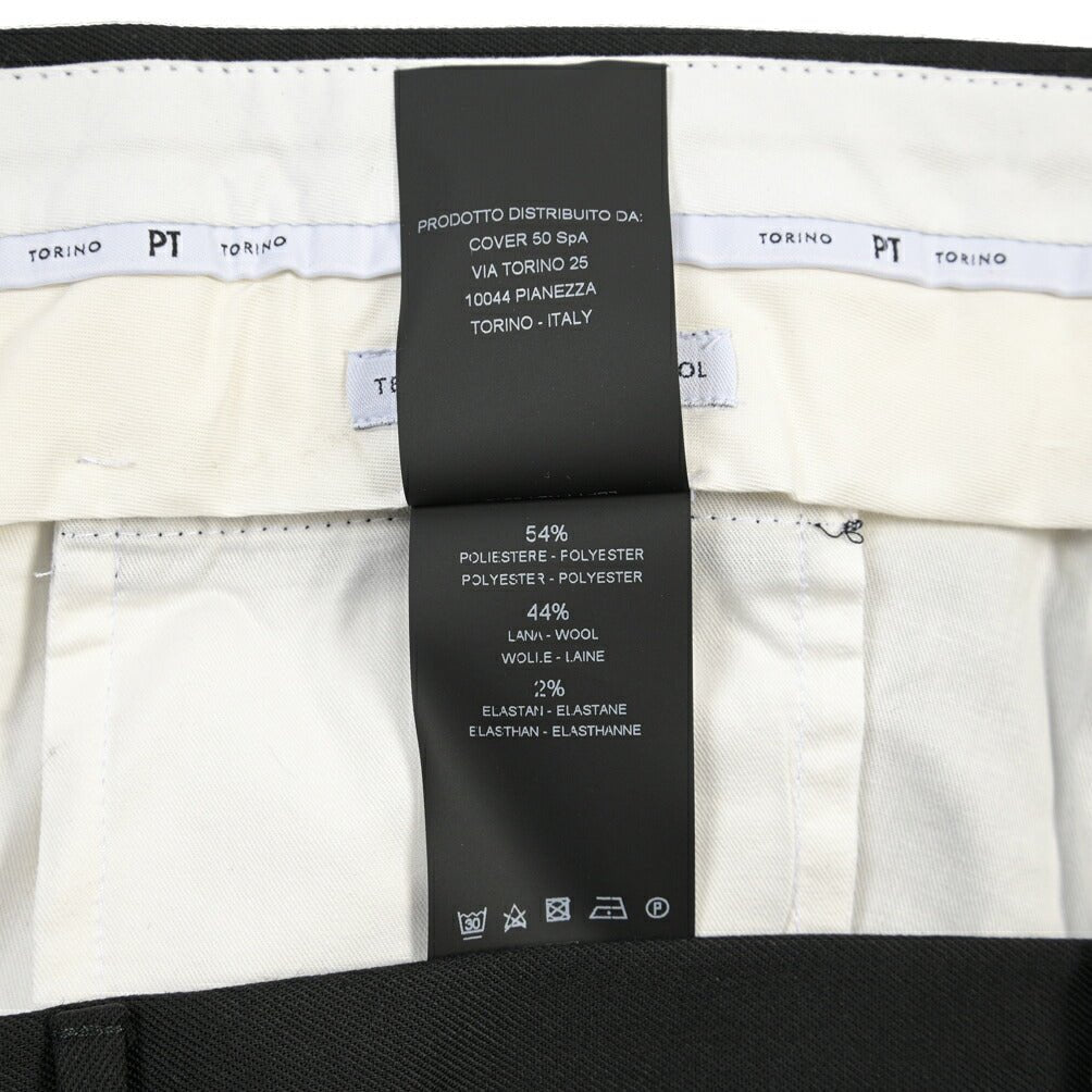 PT TORINO Travel “SUPERSLIM FIT” 高機能ストレッチウール ノータックスラックス / TECHNO WASHABLE WOOL ブラック 54 | GUARDAROBA MILANO OFFICIAL STORE