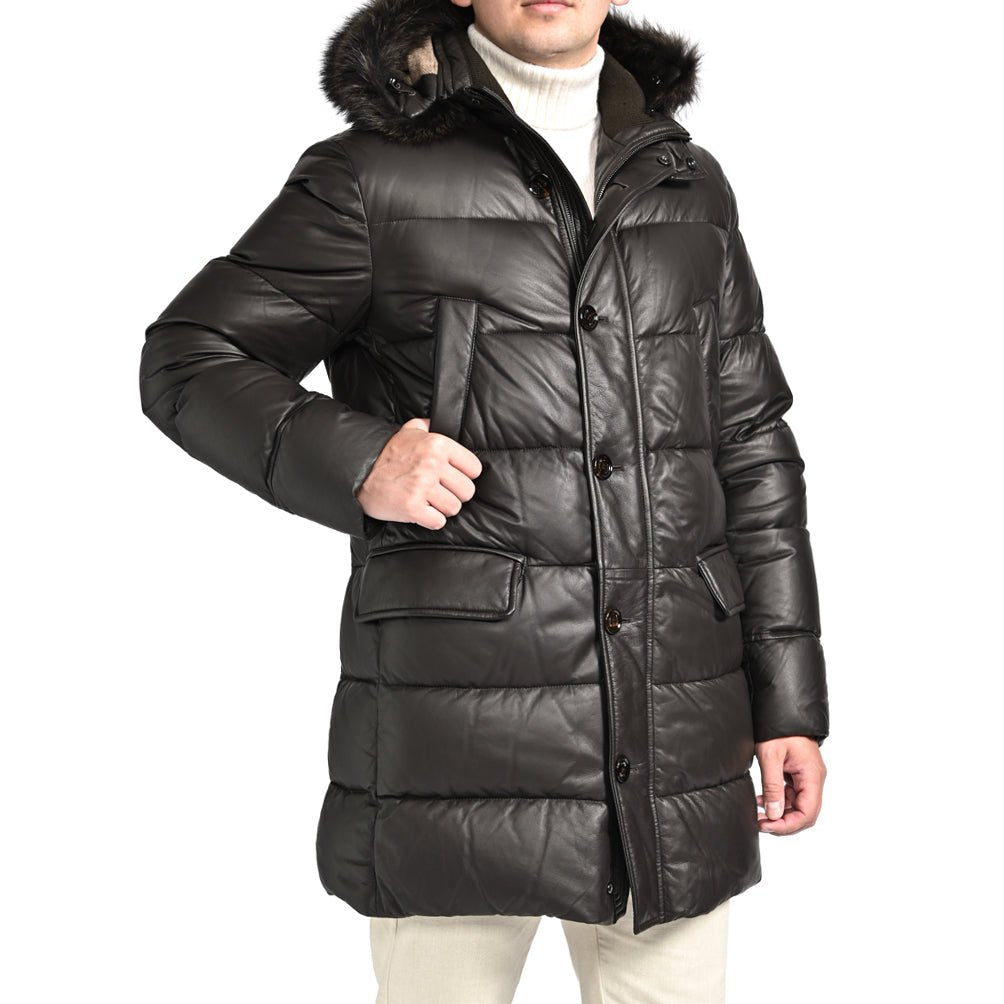 SALE|MOORER "BARBIERI - PE" ファーフード付きダウンレザーコート|420382 - 46|GUARDAROBA MILANO OFFICIAL STORE