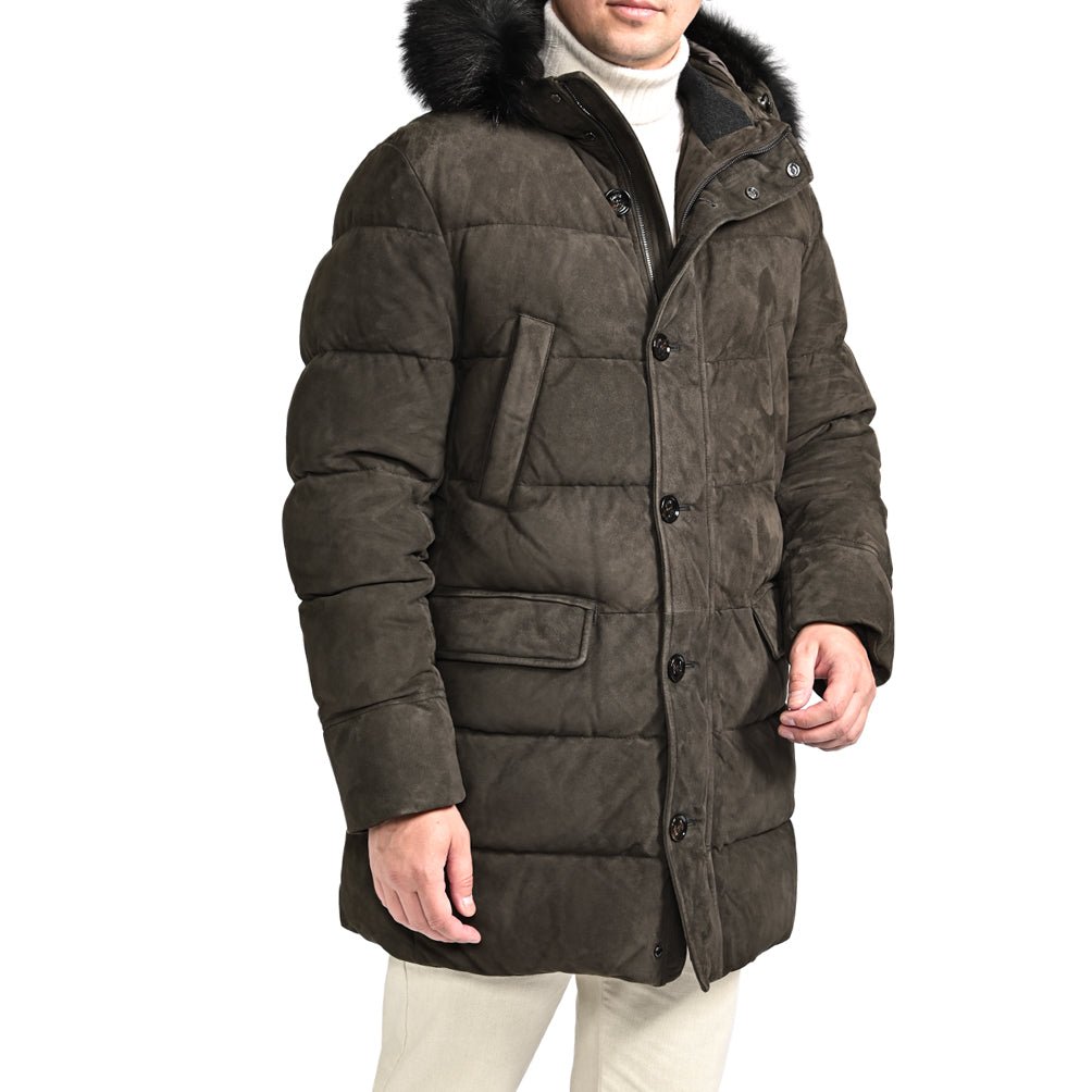 SALE|MOORER "BARBIERI - UR" スエードレザー ファーフード付きダウンコート|420418|GUARDAROBA MILANO OFFICIAL STORE