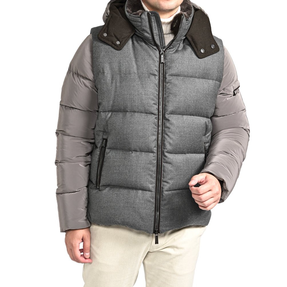 SALE|MOORER "CASCIANO - FUR - OSL" カシミヤ混ウール コンビダウンジャケット|420308 - 50|GUARDAROBA MILANO OFFICIAL STORE