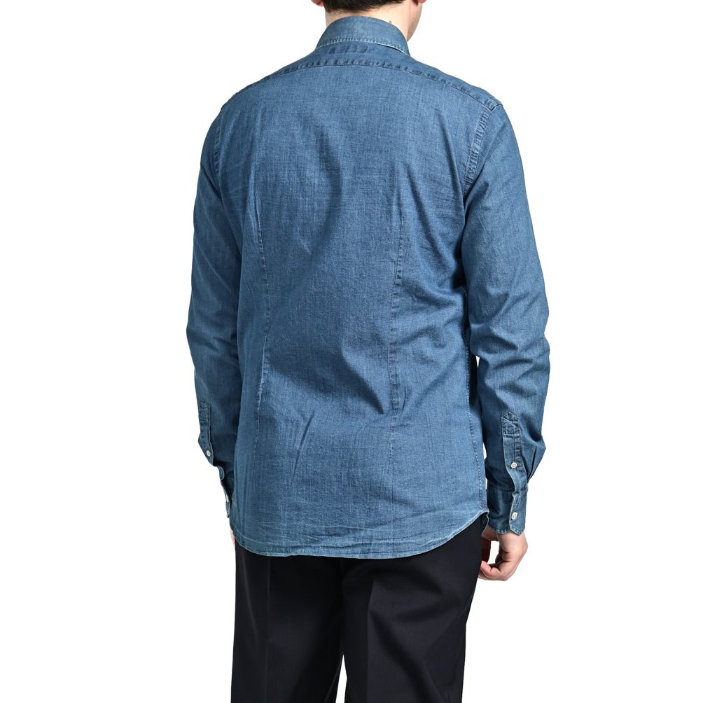 SALE|MOORER SORRENTO - CST ストレッチデニム ホリゾンタルカラースリムシャツ|GUARDAROBA MILANO OFFICIAL STORE