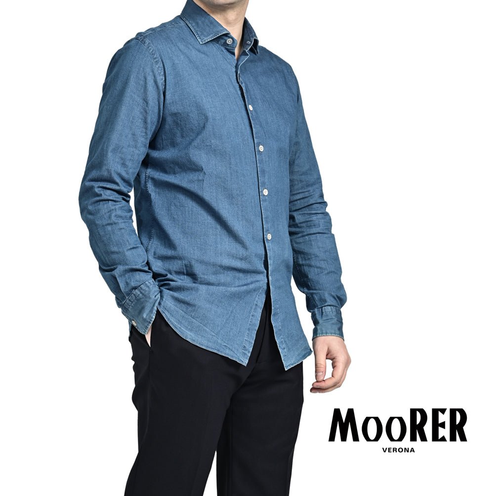 SALE|MOORER SORRENTO - CST ストレッチデニム ホリゾンタルカラースリムシャツ|GUARDAROBA MILANO OFFICIAL STORE
