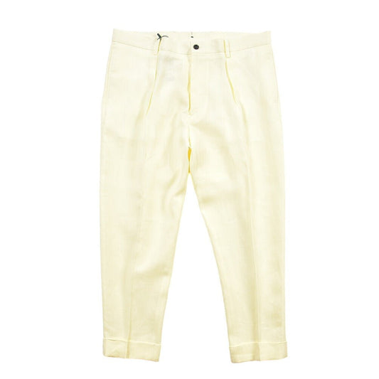 SUMMER SALE|BERWICH “CHIAIA” リネン100% ワンタックスラックス イエロー(oyster) 54 | GUARDAROBA MILANO OFFICIAL STORE